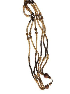 Wooden Beaded Multi-Strand Necklace With Brown & Natural Tones Tribal-Inspired J
